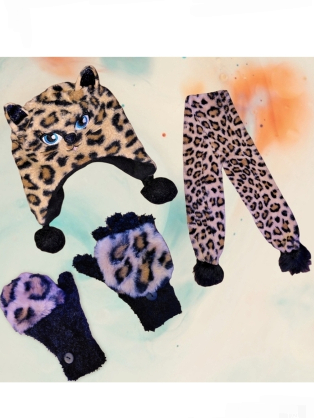 Leopard Print Kids Hat and Gloves Set